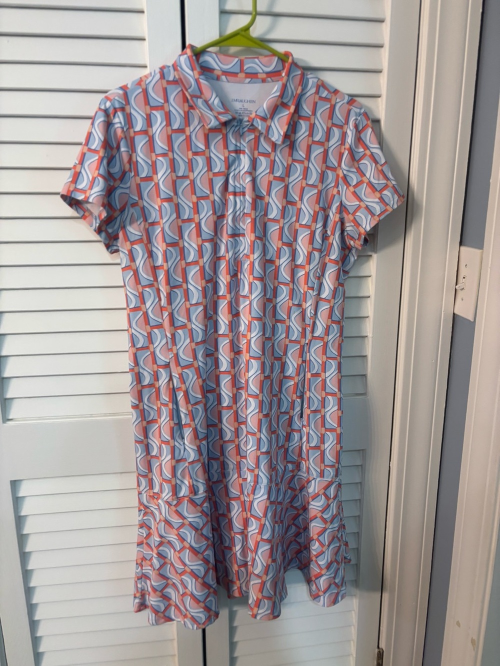 Geometric Print Collared Midi Dress in Blue & Orange